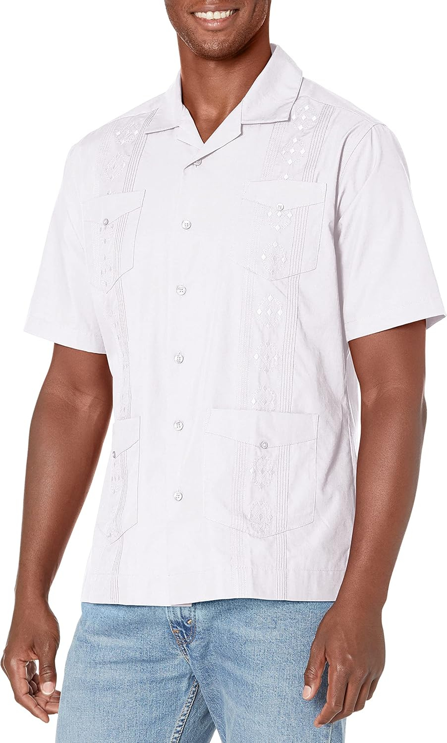 Cubavera Men's Authentic Embroidered Guayabera Shirt, Four Pockets, Camp Collar, Short-Sleeve Button-Down, Breathable Fabric