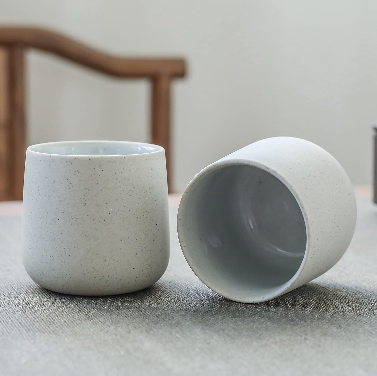 TEANAGOO Ceramic Japanese Tea Cup, 7.2Oz / 205 ml, Lt.Grey, H5, 4 Pcs/box, Occupied Japan Tea Cups, Chinese Tea Cup, Asian Tea Cups, Asian Tea Cups no Handles, korean tea cup Ceramic Cup for Tea