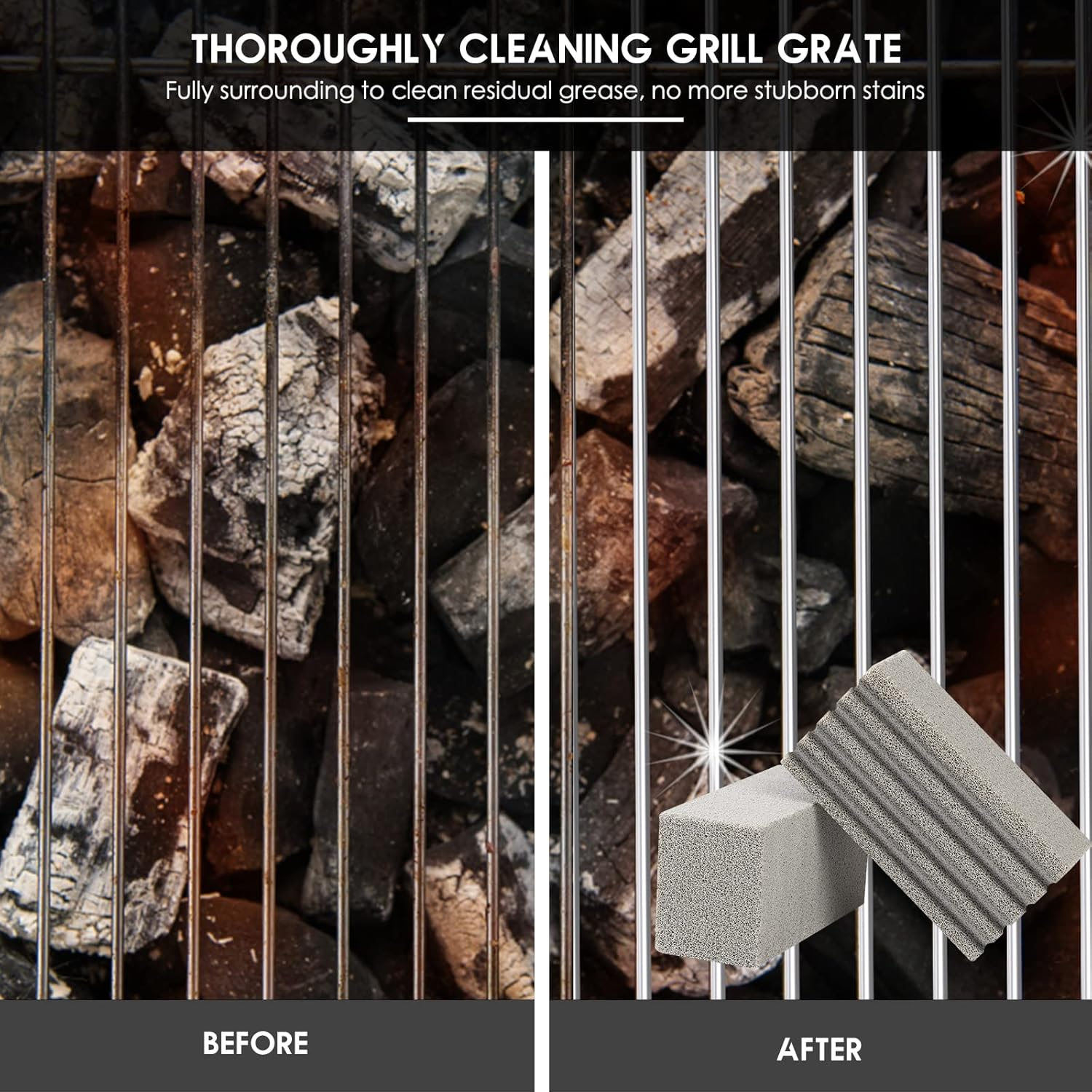 Blackstone Griddle Cleaning Brick Block Heavy Duty Grill Cleaning Stone Bricks Non Scratch Flat Top Seasoning Stone Griddle Scrubber Cleaner Remove Greases Stains Residue -3 Pack with Handle