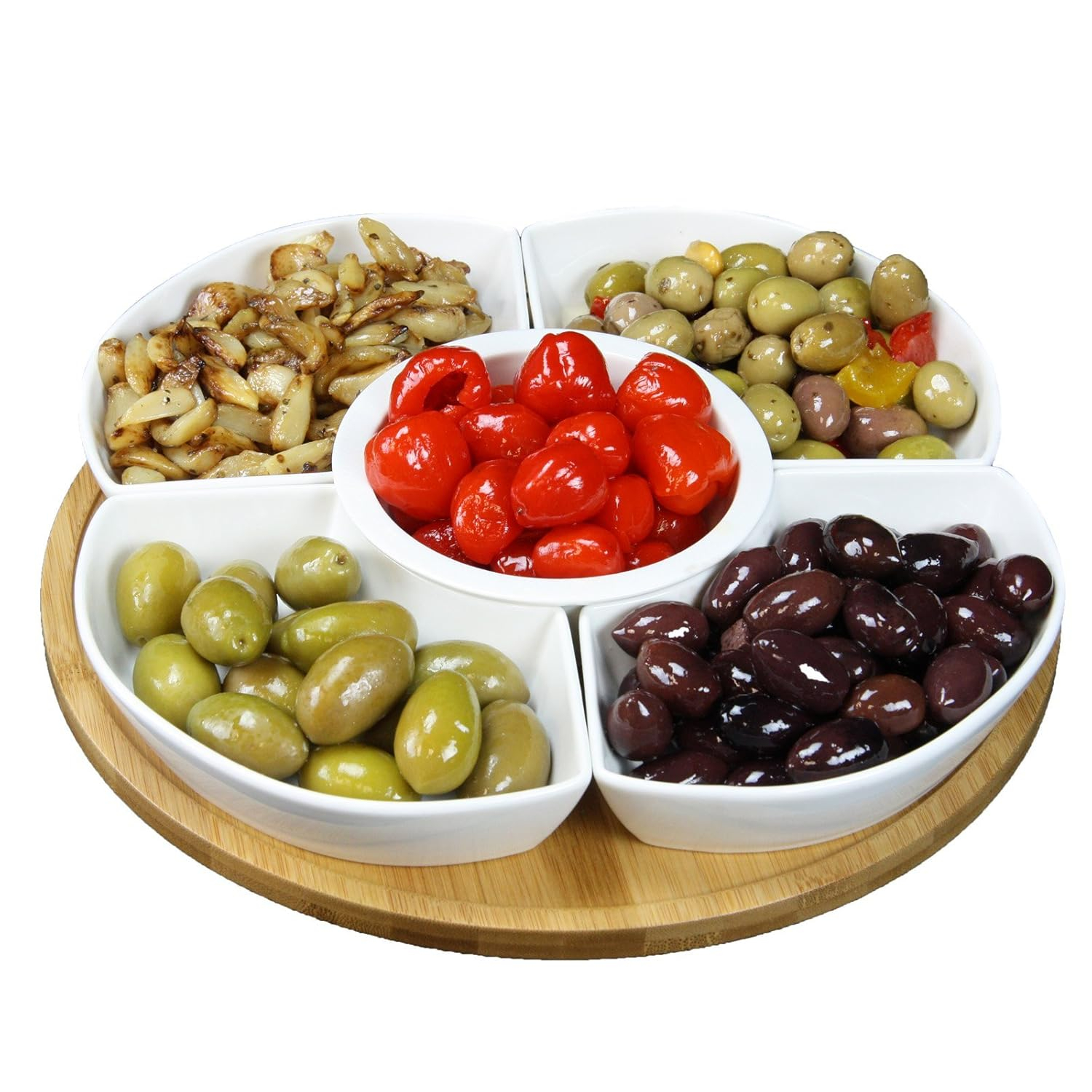 Elama Signature 12 1/4 inch 6 Piece Lazy Susan Appetizer and Condiment Server Set