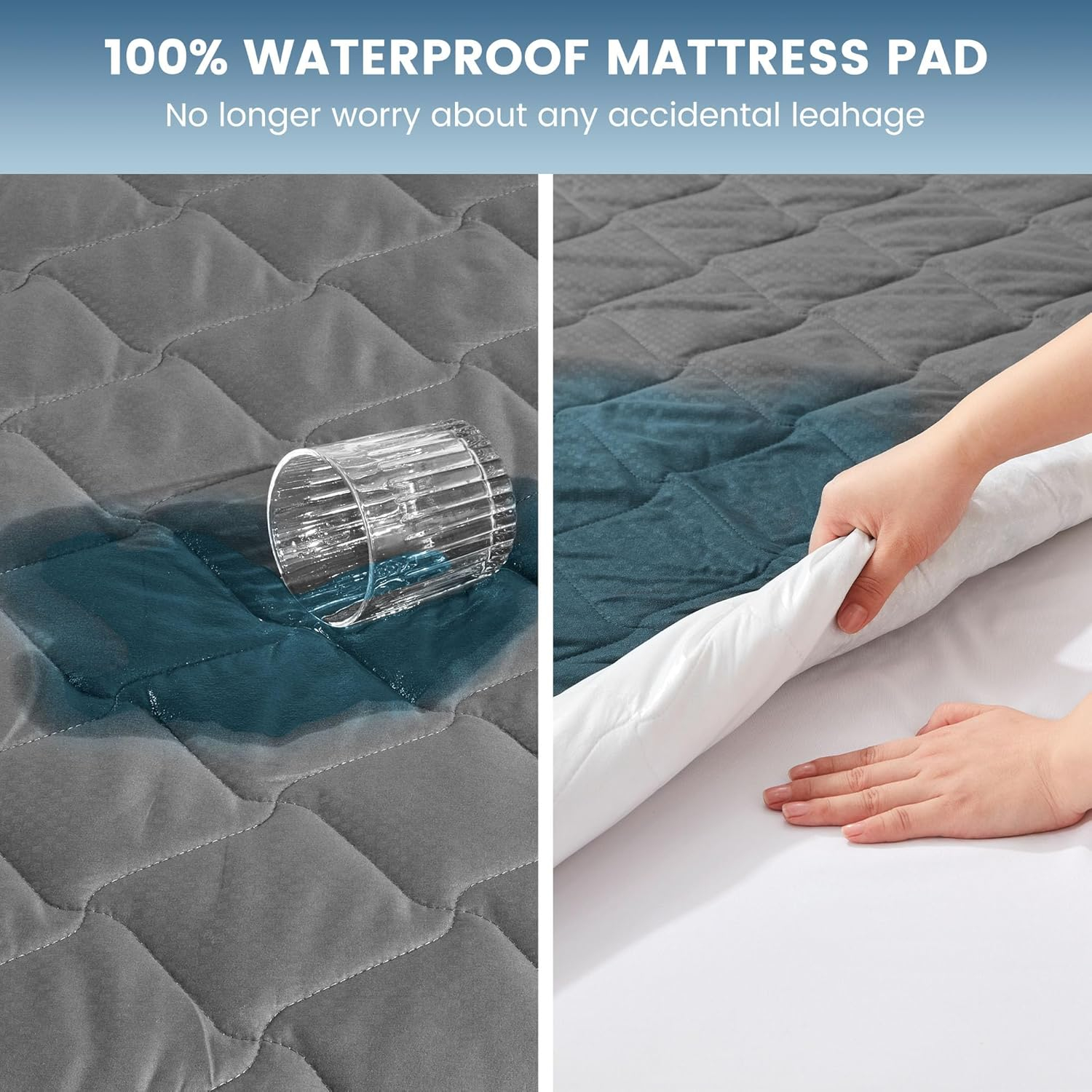 SLEEP ZONE Waterproof Mattress Protector Pad Full Machine Washable, Breathable Mattress Topper with Deep Pockets, All-Season Use, Hotel Quality (Full, Grey)