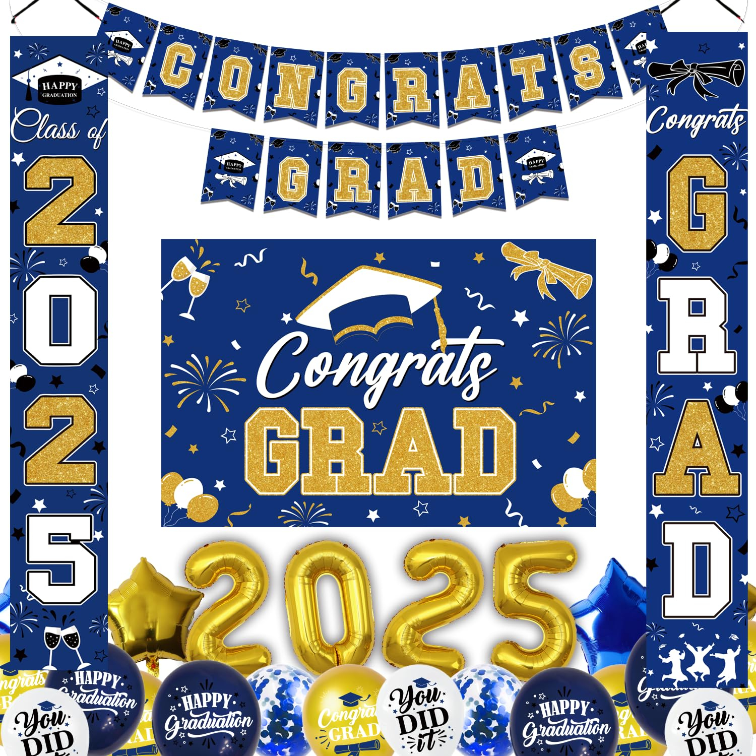 Graduation Decorations 2025, Graduation Decorations Class of 2025, Red Themed 2025 Graduations Party Decorations Include Banner, Backdrop, Balloons Kit, Foil Number 2025 for Grad Party Supplies