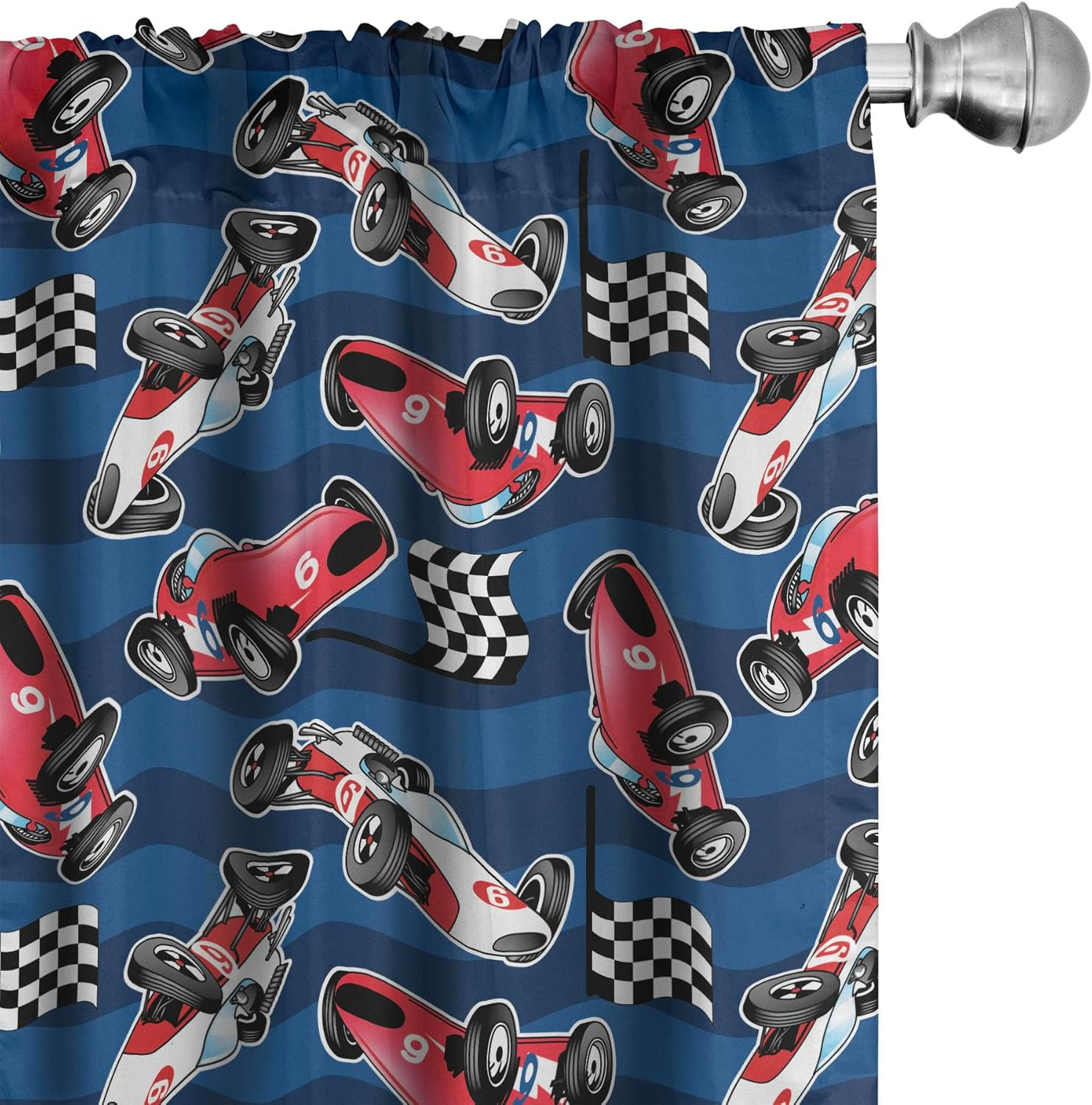 Ambesonne Cars Curtains, Racing Automobile Sports, Pair of 28"x63", Navy Blue Red Black
