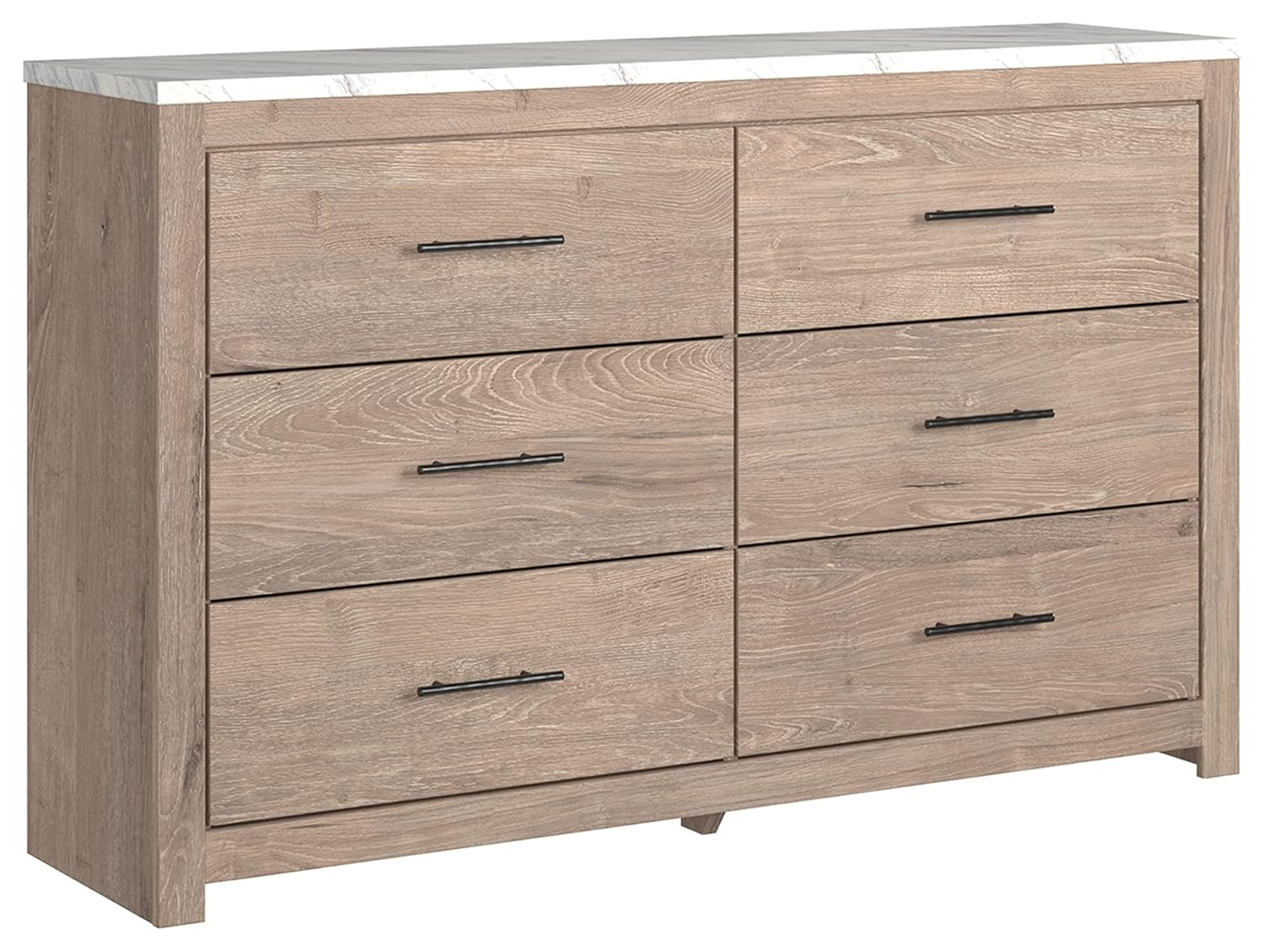 Light Brown and White Faux Marble Top 6-Drawer Dresser