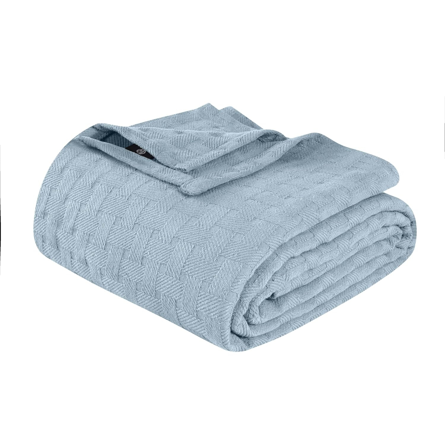 Superior Basketweave Cotton Blanket, Full/Queen, Light Blue