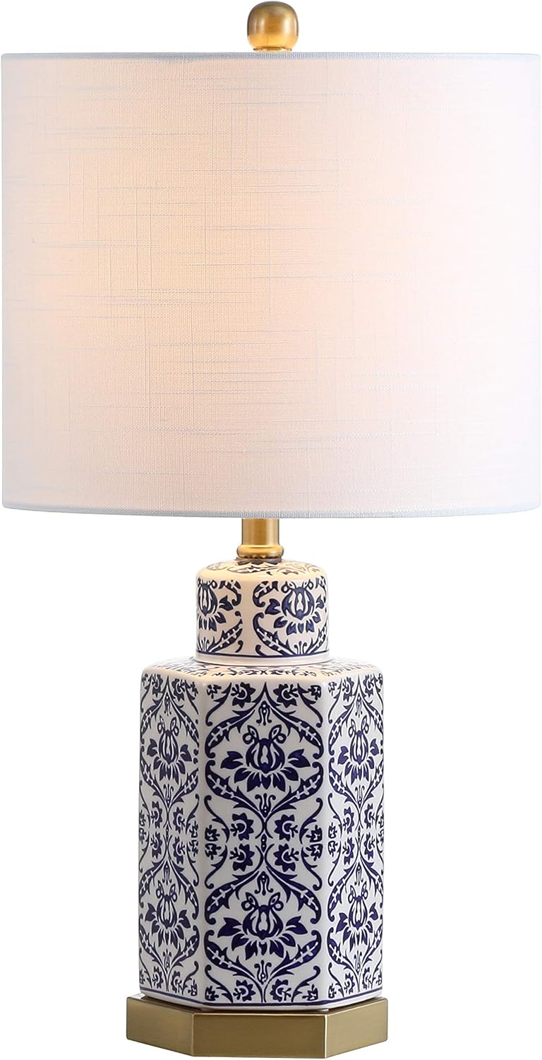 JONATHAN Y JYL3050A Diana 23.5" Ginger Jar Ceramic/Metal LED Table Lamp Classic Traditional Bedside Desk Nightstand Lamp for Bedroom Living Room Office College Bookcase LED Bulb Included, Blue/White
