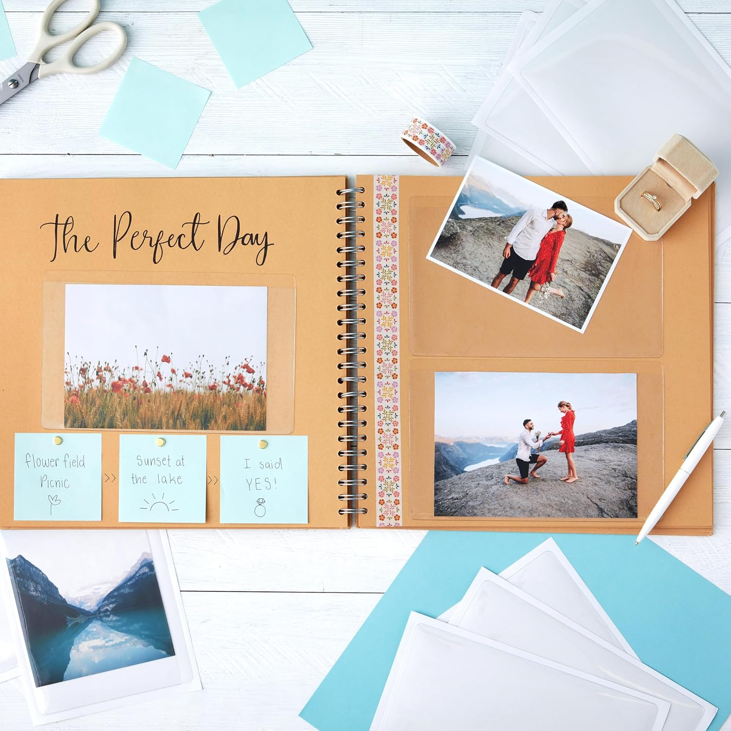 50-Pack Clear Adhesive Pockets Sleeves 5x8 for Index Card and Planners, Bulk Top Load Plastic Label Holder Protector for Photos, Note Cards, Office Supplies, Small Business