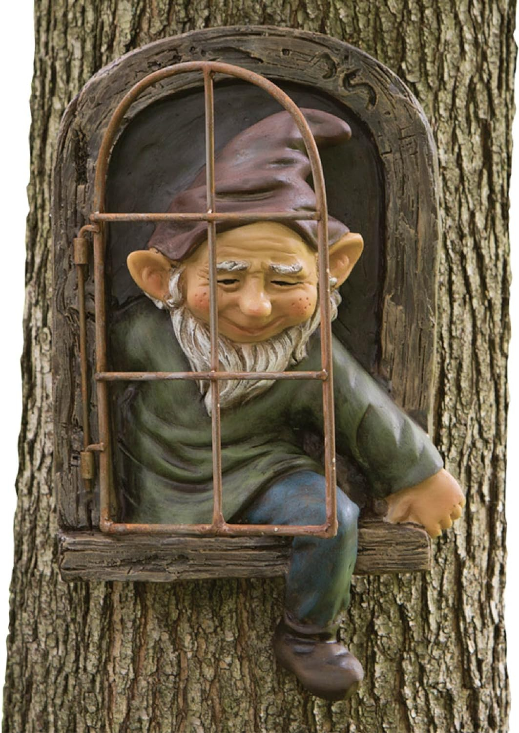 Bits and Pieces 12” Elf Out The Door Tree Hugger Yard Tree Sculpture Decoration Garden Peeker Art