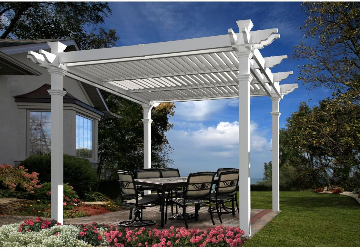 Avalon 10 ft. x 10 ft. White Vinyl Louvered Pergola