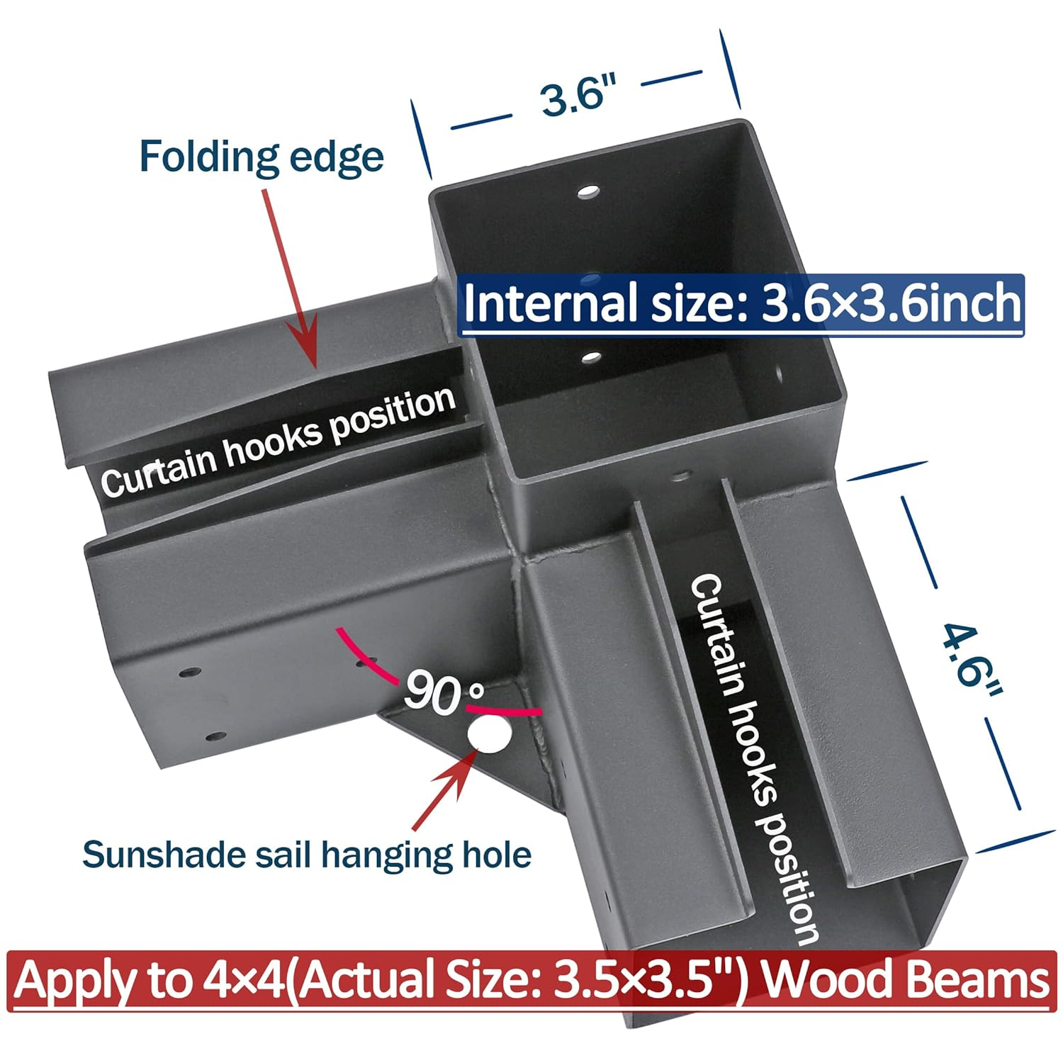 Pergola Brackets Stainless Steel Pergola Kit 3-Way Right Corner Bracket with Flange Anchors for 4"x 4" (Actual 3.5" X 3.5") Lumber, 2pack