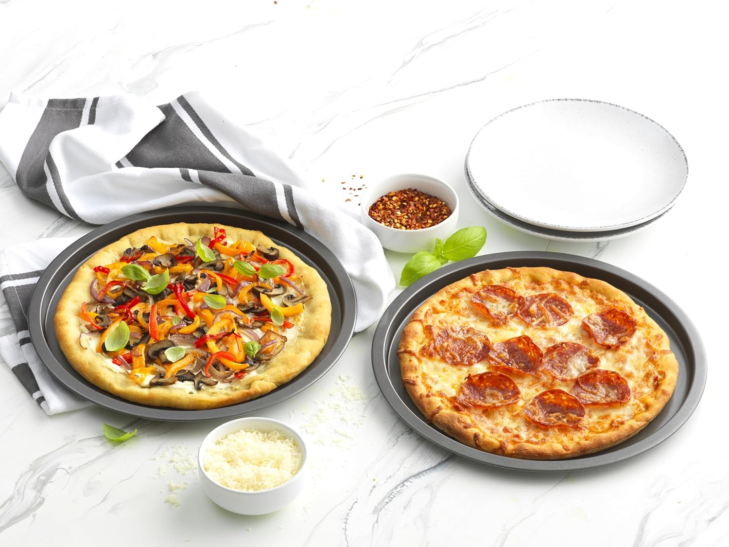 GoodCook Set of 4 Nonstick Steel 10" Personal Pizza Pans Set, Gray