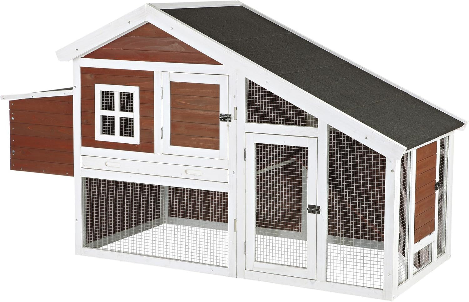 TRIXIE Weatherproof Wooded Backyard Chicken Coop, 2 Nesting Box Auburn Fits 2 Std Chicken