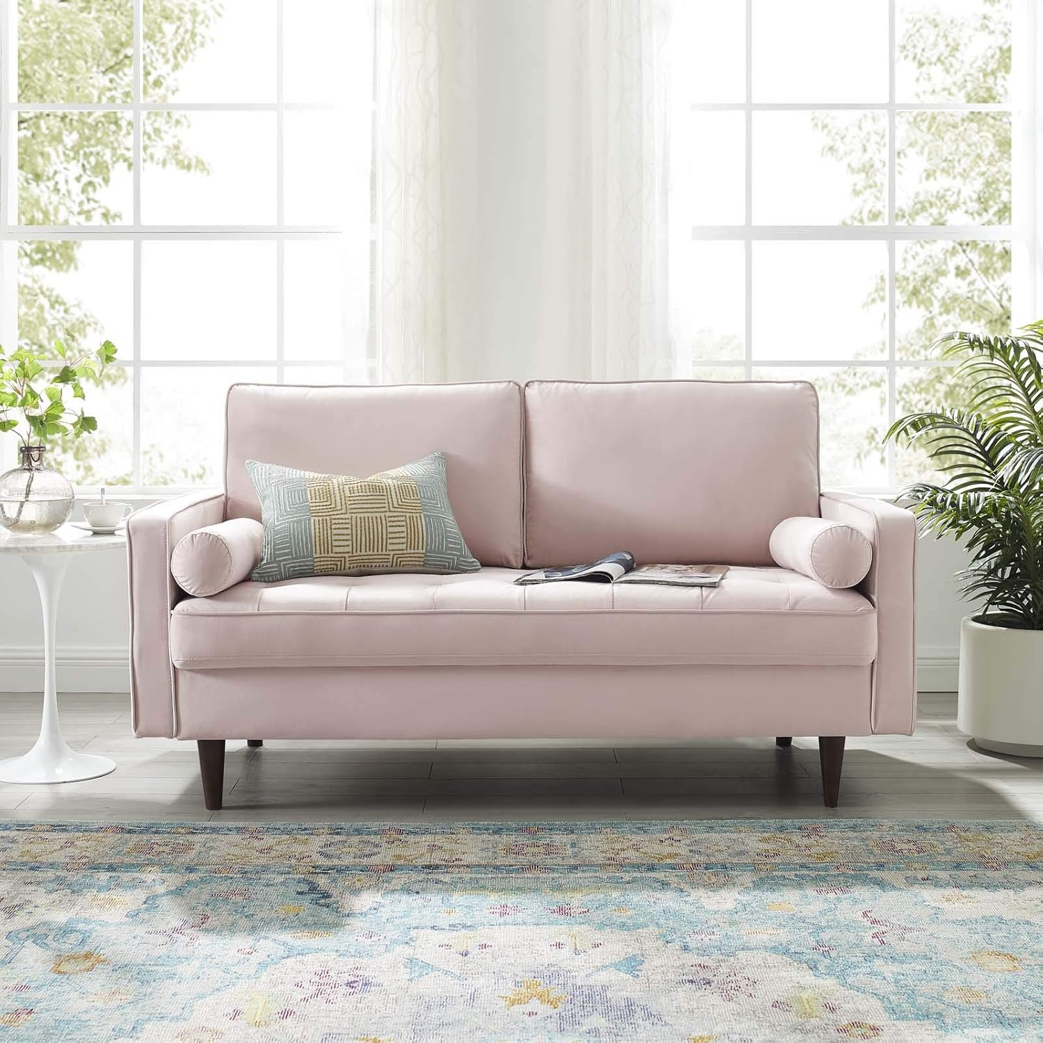 Valour Performance Velvet Loveseat Pink