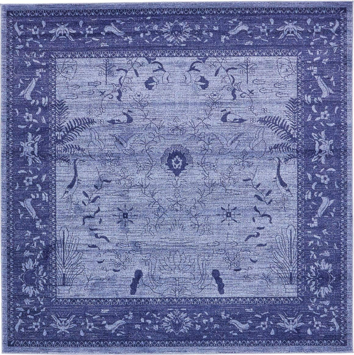 Unique Loom La Jolla Collection Area Rug - Floral (8' Square Blue/Navy Blue)