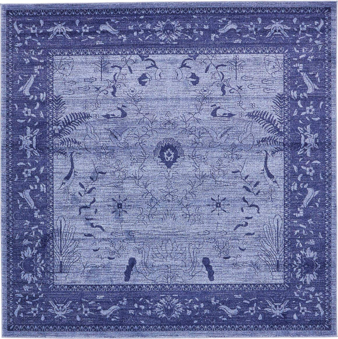 Unique Loom La Jolla Collection Area Rug - Floral (8' Square Blue/Navy Blue)