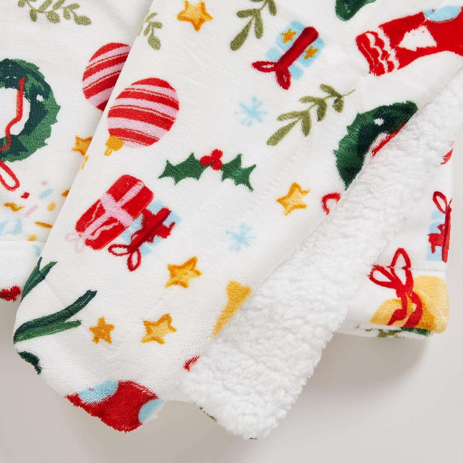 Great Bay Home Holiday Printed Plush / Sherpa Throw Blanket, 50" x 60", Celebration