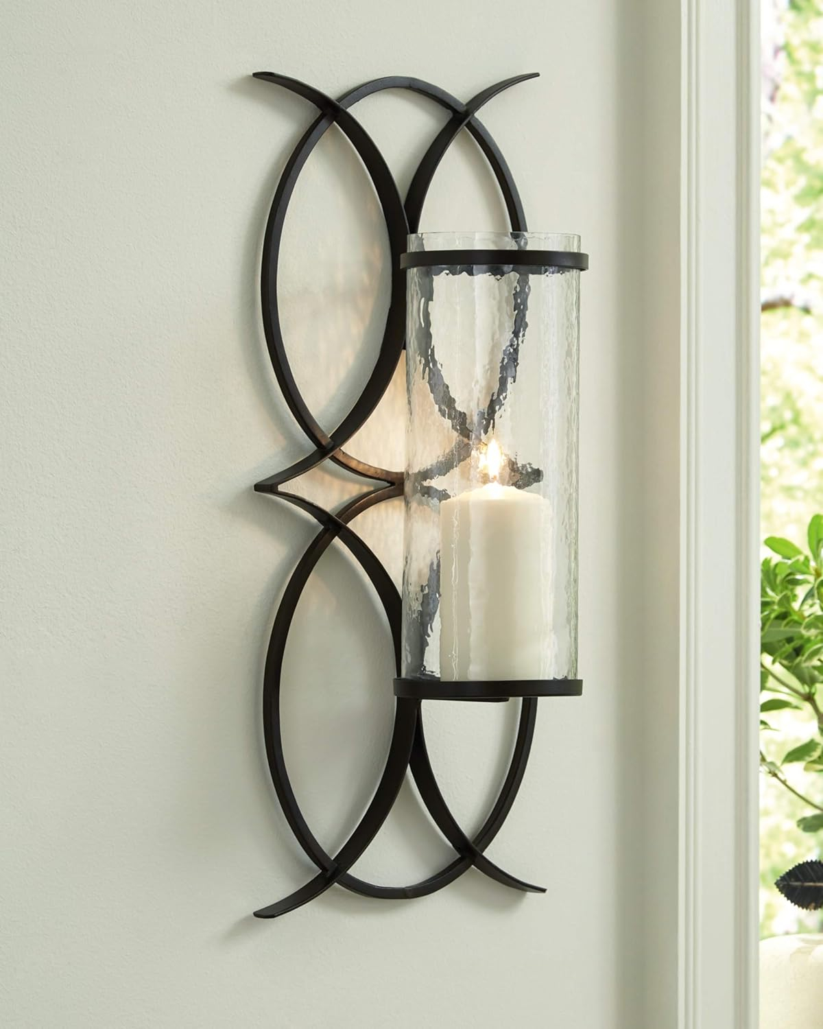 Signature Design by Ashley Bryndis Contemporary 22.13" High Geometric Design Wall Sconce, Black