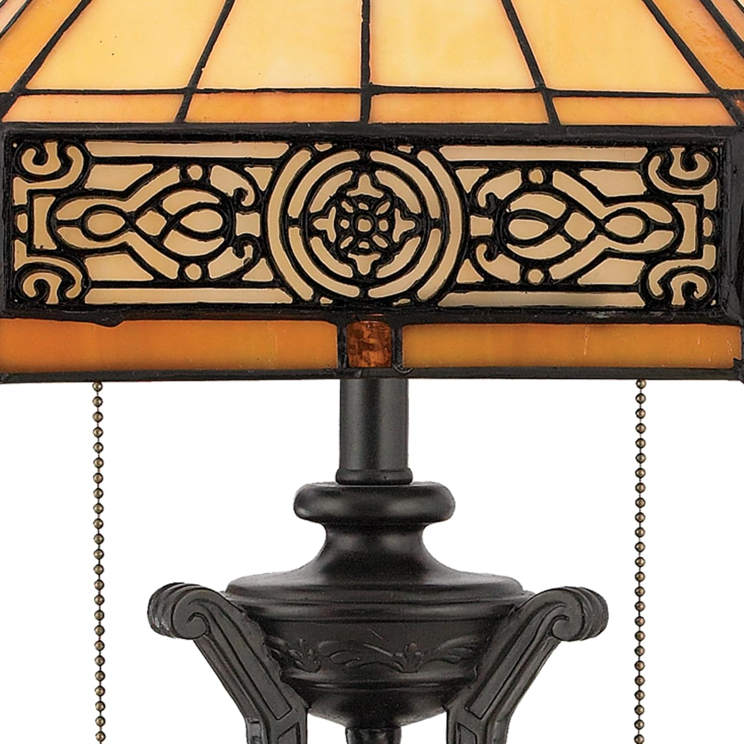 Vintage Bronze Stained Glass Table Lamp with Amber Shade