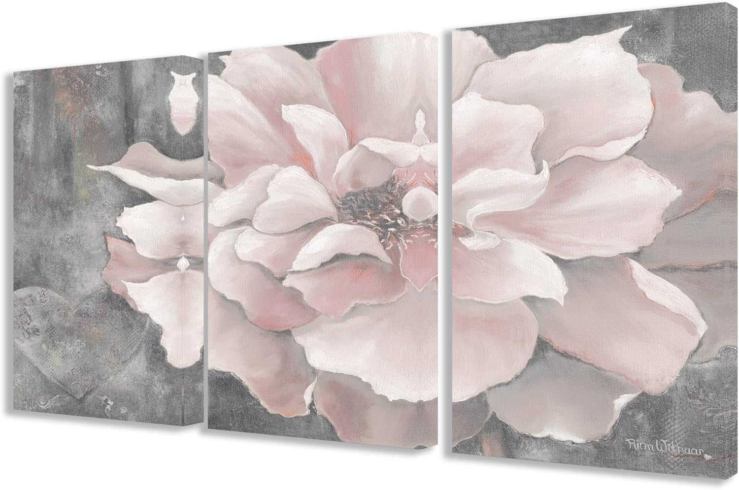 Silver Orchid  Novak Pastel Pink Peony on Grey 3-piece Canvas Art Set