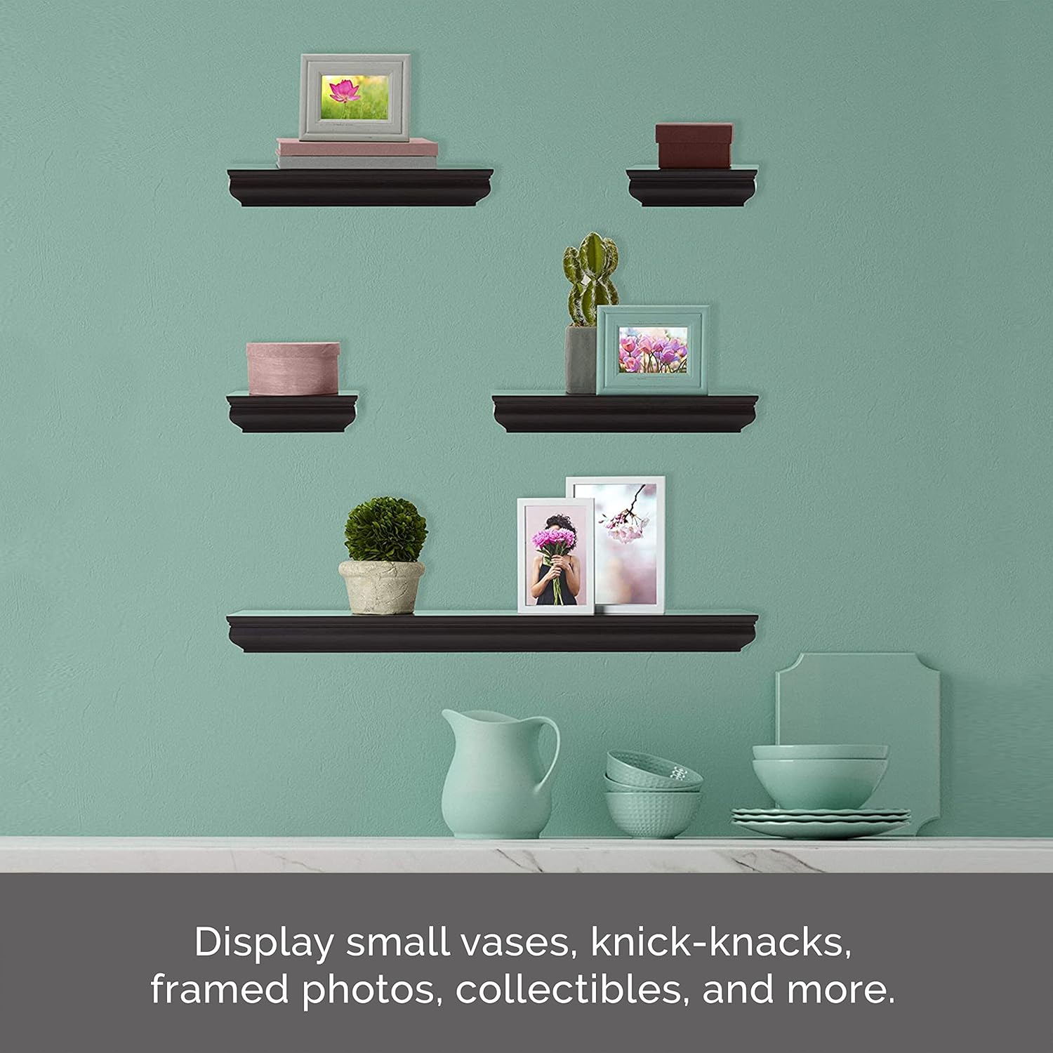 Melannco Set of 5 2-6 2-12 1-24-inch Wood Shelves in Espresso