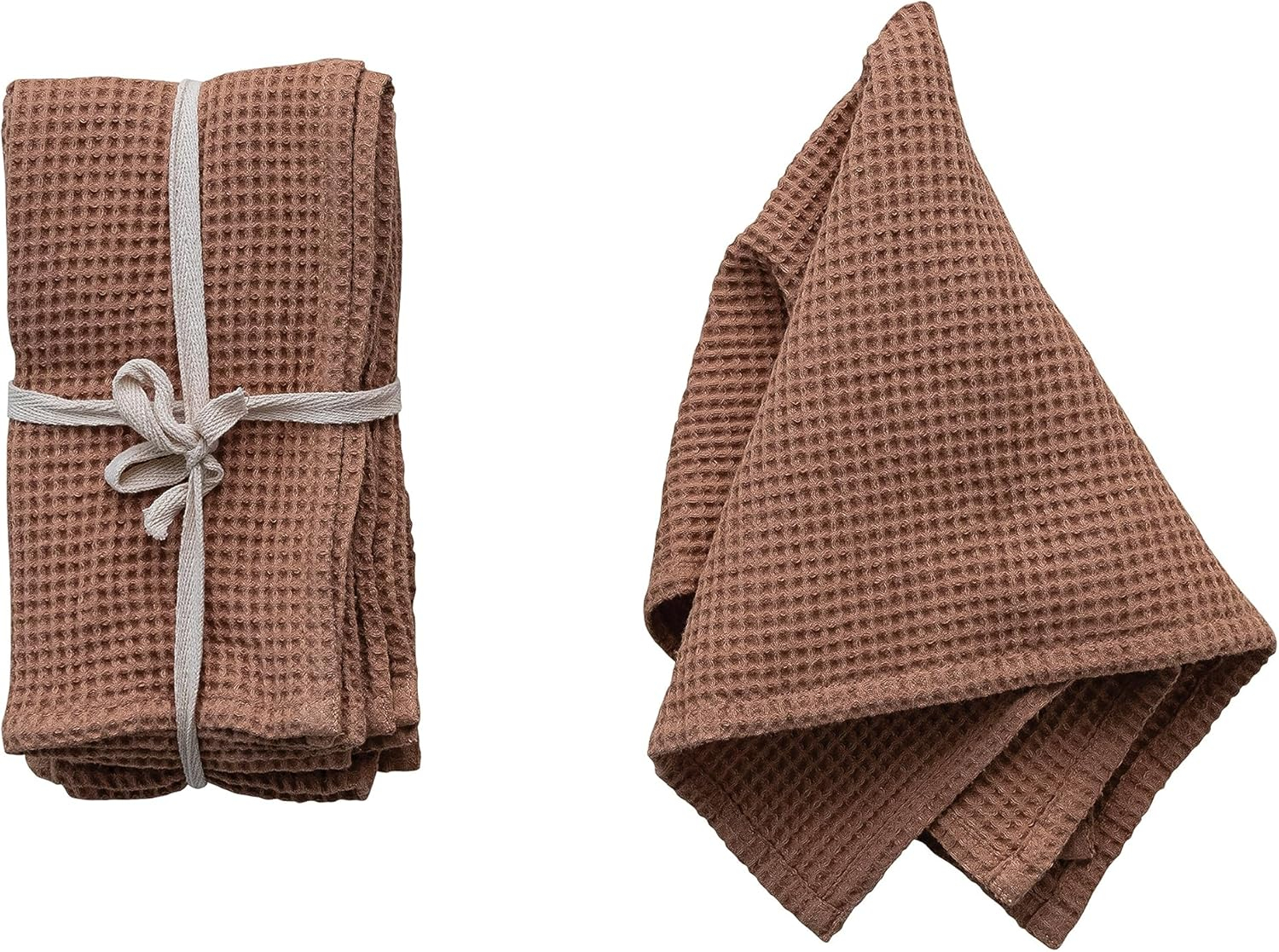 Creative Co-Op 18 Inches Square Woven Linen and Cotton Waffle Dinner Napkins for Kitchen Use, Terra-Cotta Color, Set of 4