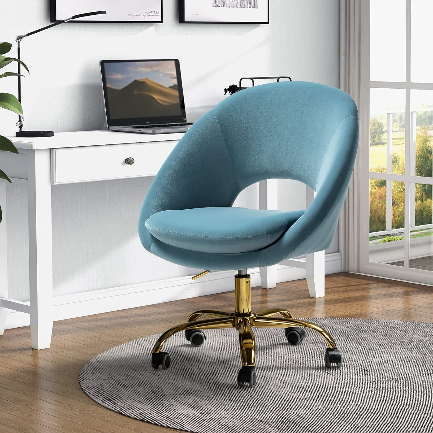 Velvet Swivel Rolling Home Office Chair Adjustable Desk Chair Fuchsia