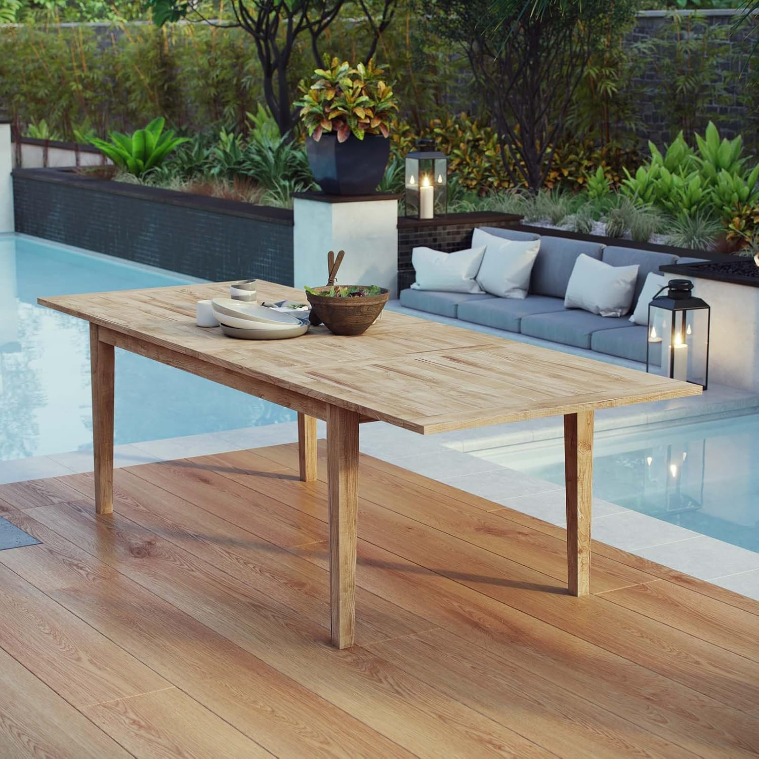 Marina Natural Teak Wood Extendable Outdoor Dining Table