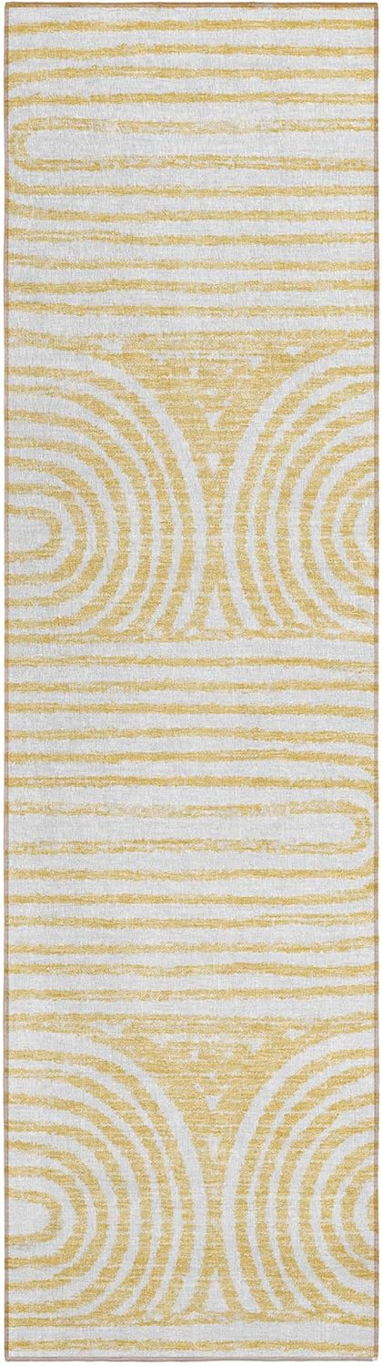 Gold and White Striped Synthetic Washable Runner Rug