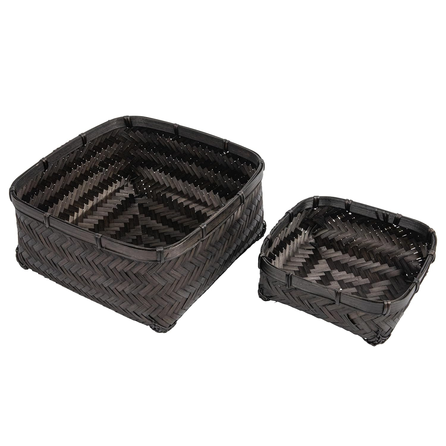 Bloomingville Bamboo & Water Hyacinth Baskets, Black, Set of 2