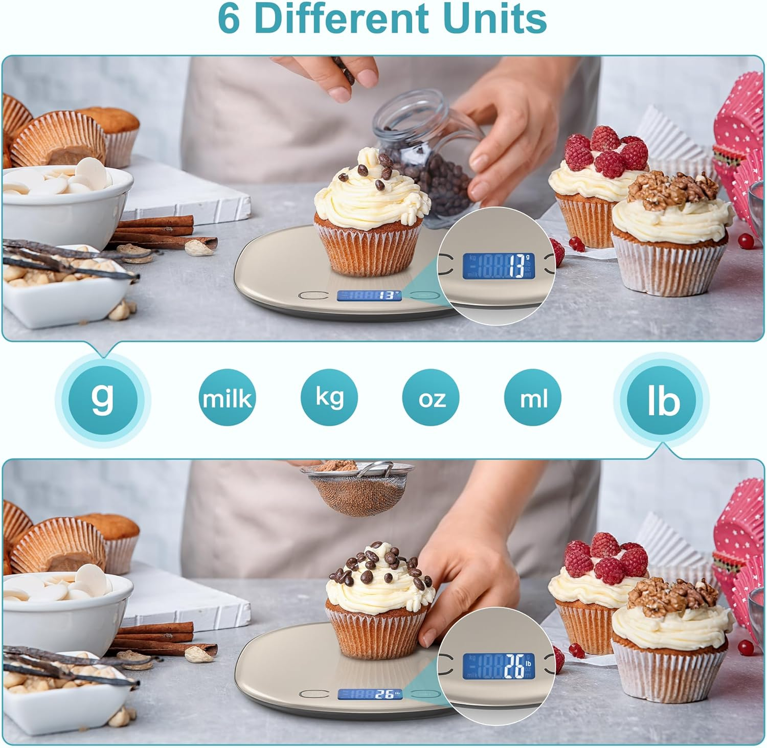 Ultrean High Capacity Food Scale, 33lb Rechargeable Digital Kitchen Scale with LCD Display, Slim & Lightweight Design, 1g Precise Graduation, Weight Grams and Ounces for Cooking, Baking & Meal Prep