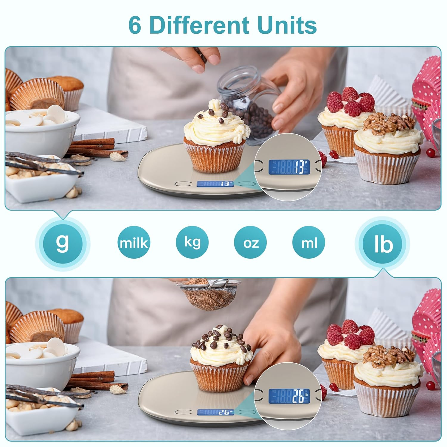 Ultrean High Capacity Food Scale, 33lb Rechargeable Digital Kitchen Scale with LCD Display, Slim & Lightweight Design, 1g Precise Graduation, Weight Grams and Ounces for Cooking, Baking & Meal Prep