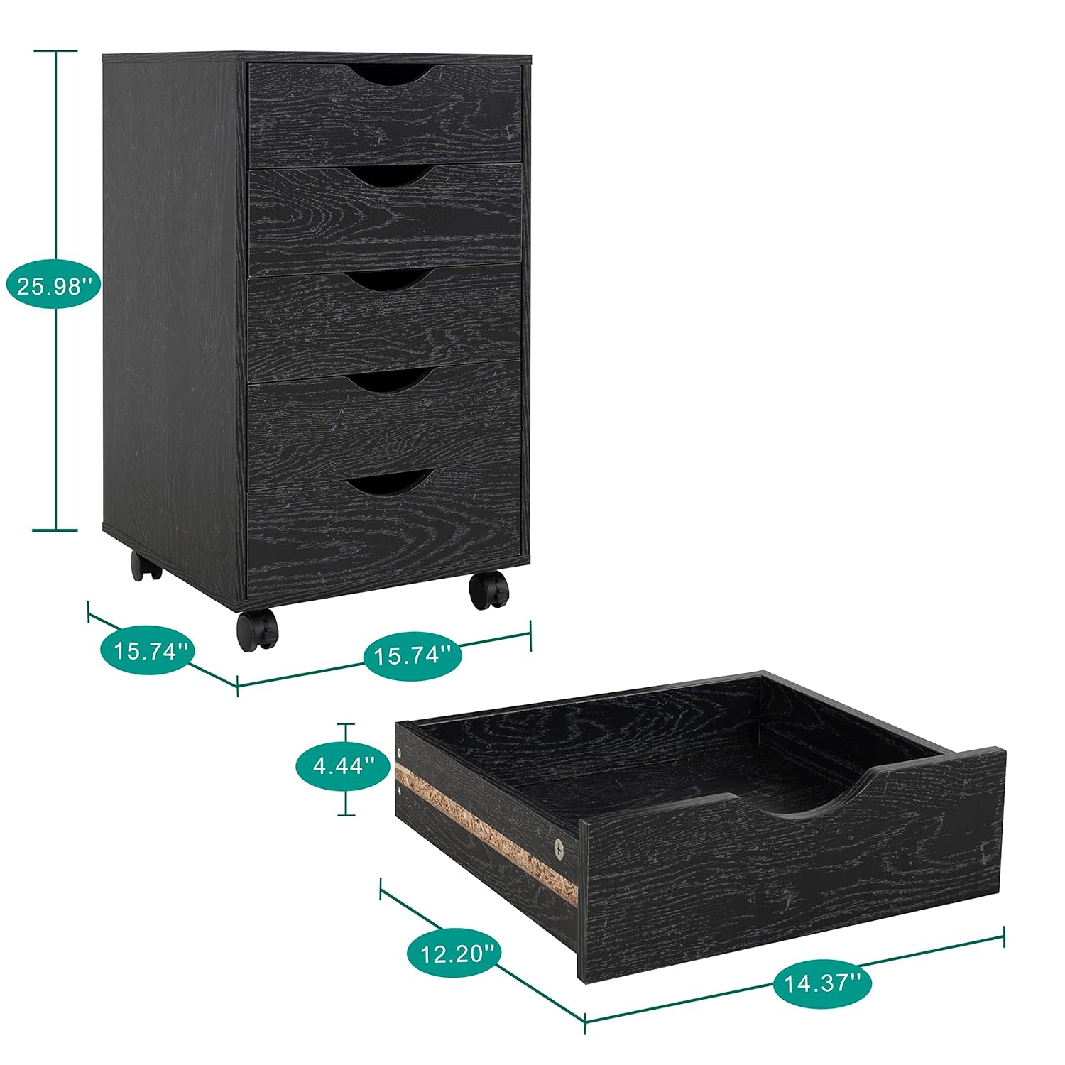 Naomi Home 5 Drawer Dresser for Bedroom Stylish Tall Dressers with Wheels Storage Shelves Small Dresser for Closet Makeup with 180 lbs Capacity - Distressed Black
