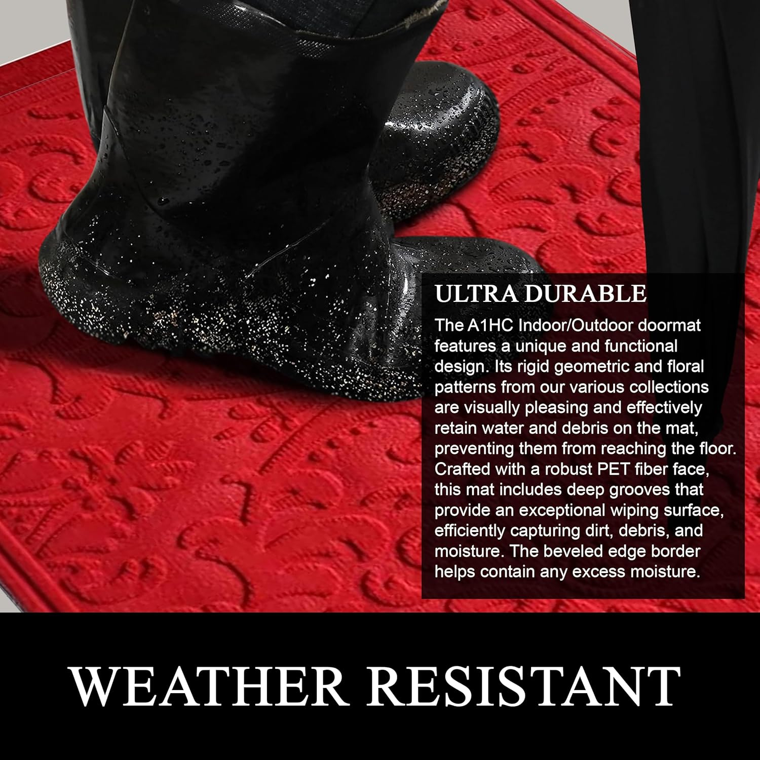 Red Polypropylene Weatherproof Slip-Resistant Outdoor Doormat