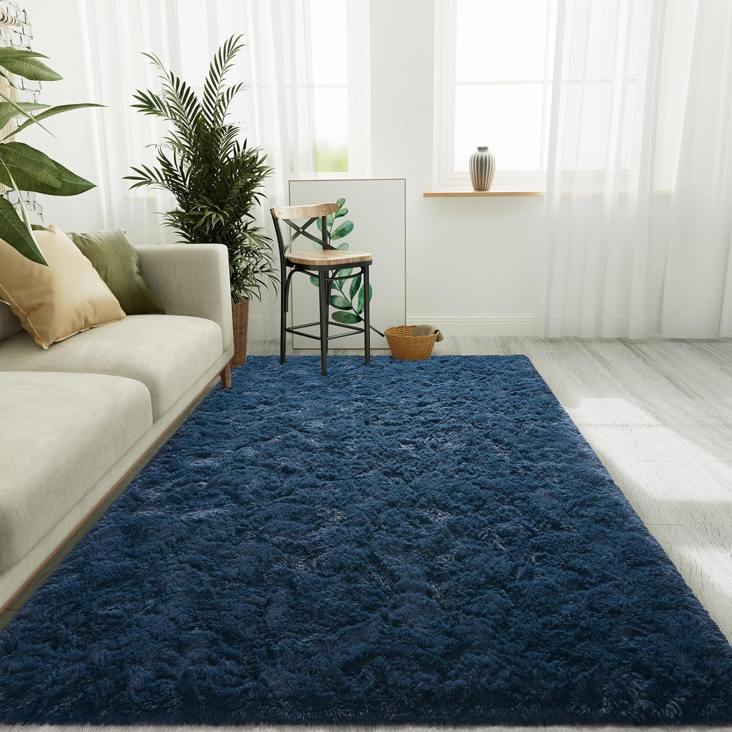 LOCHAS Ultra Soft Indoor Modern Area Rugs Fluffy Living Room Carpets for Children Bedroom Home Decor Nursery Rug 3x5 Feet, Navy