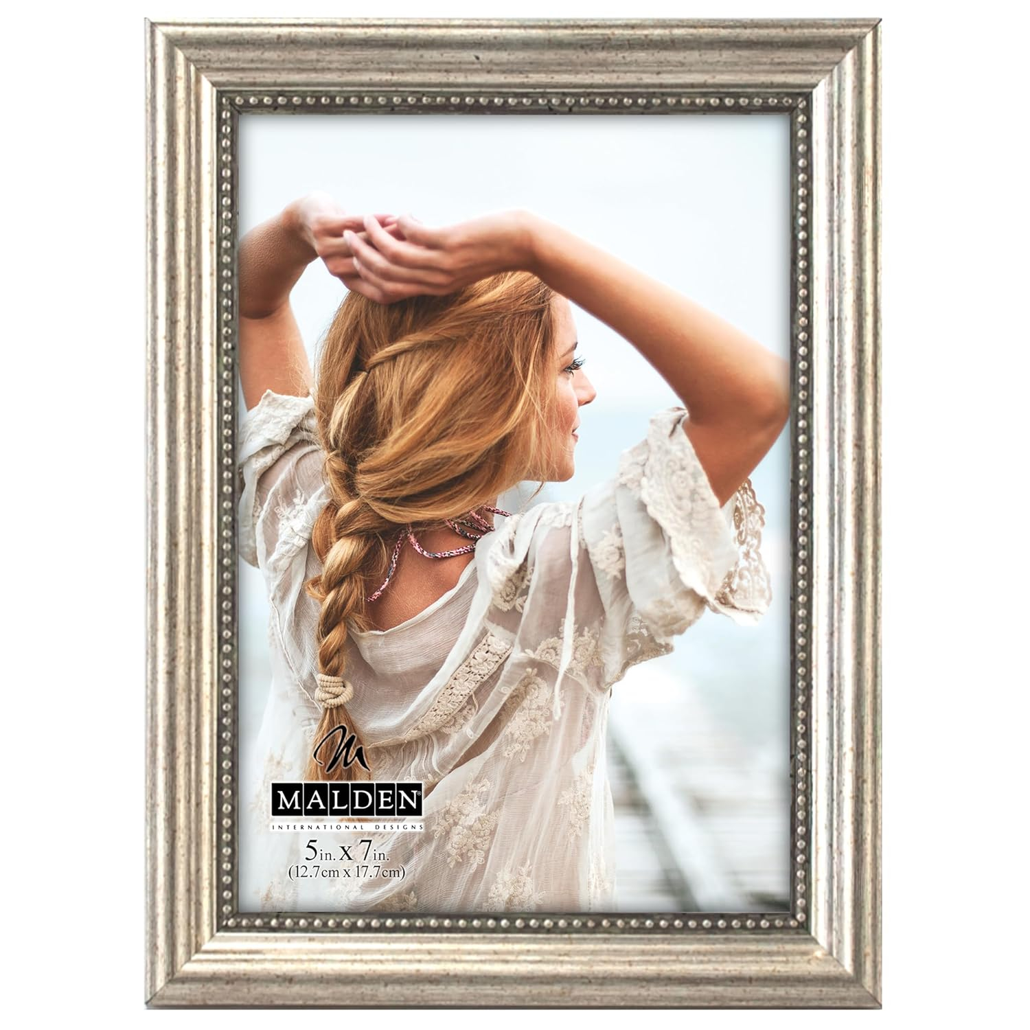 Classic Silver Beaded Wood Picture Frame, 5x7