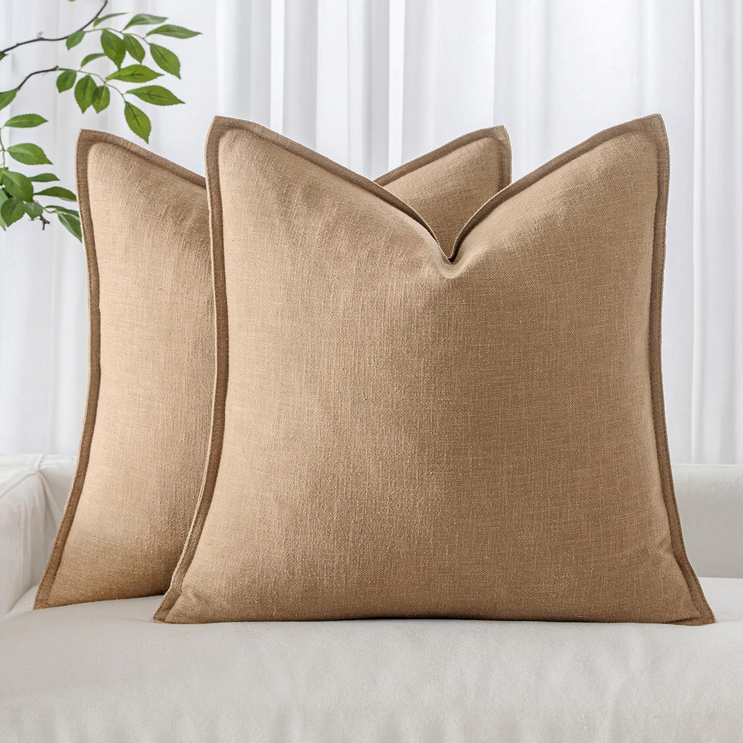MIULEE Pack of 2 Decorative Linen Pillow Covers 20x20 Inch Brick Farmhouse Soild Neutral Throw Pillow Covers Soft Accent Decorative Pillowcases Home Decors for Couch Sofa Bed Living Room