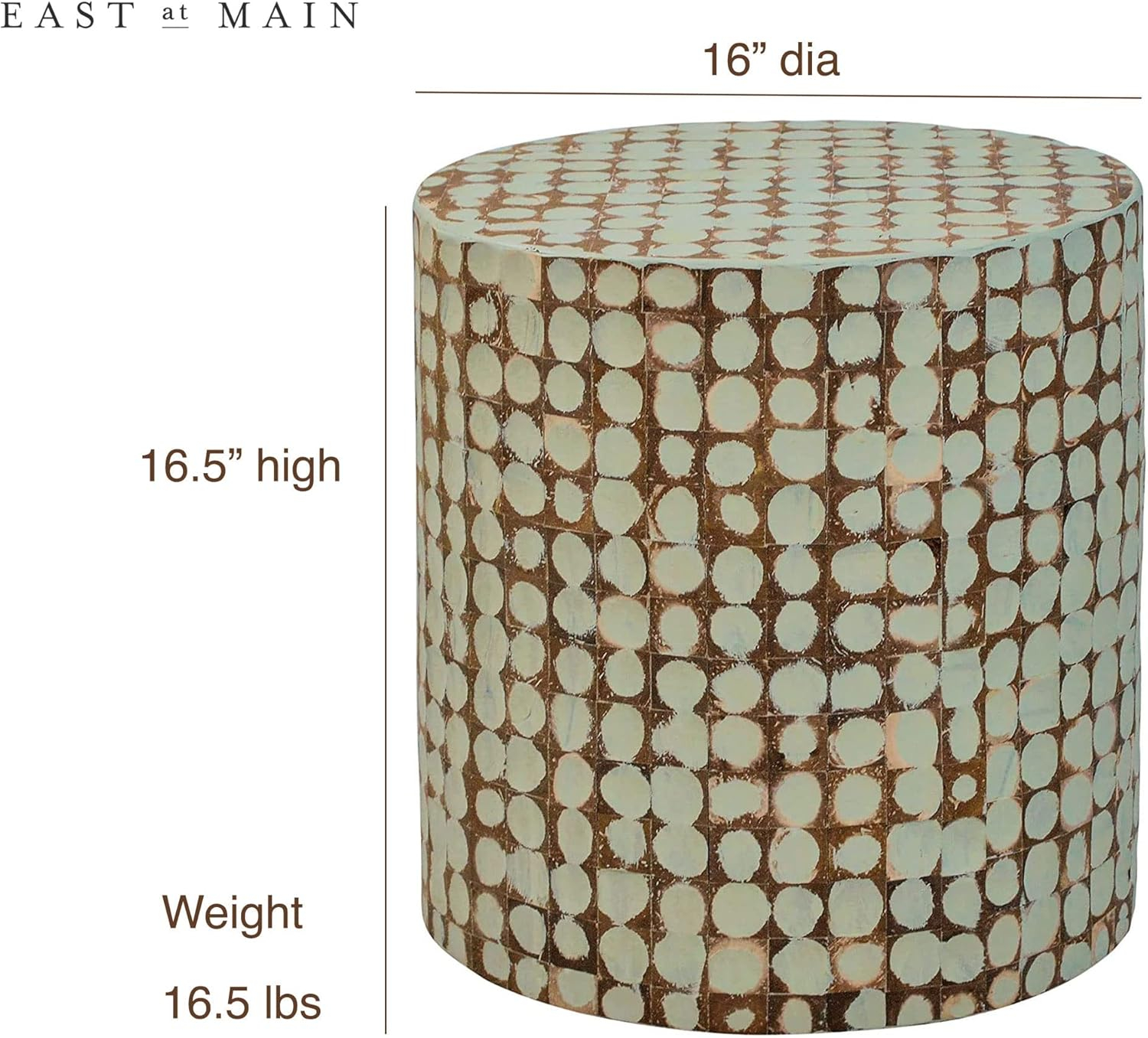 Sage Green Round Coconut Shell Mosaic Wood Side Table