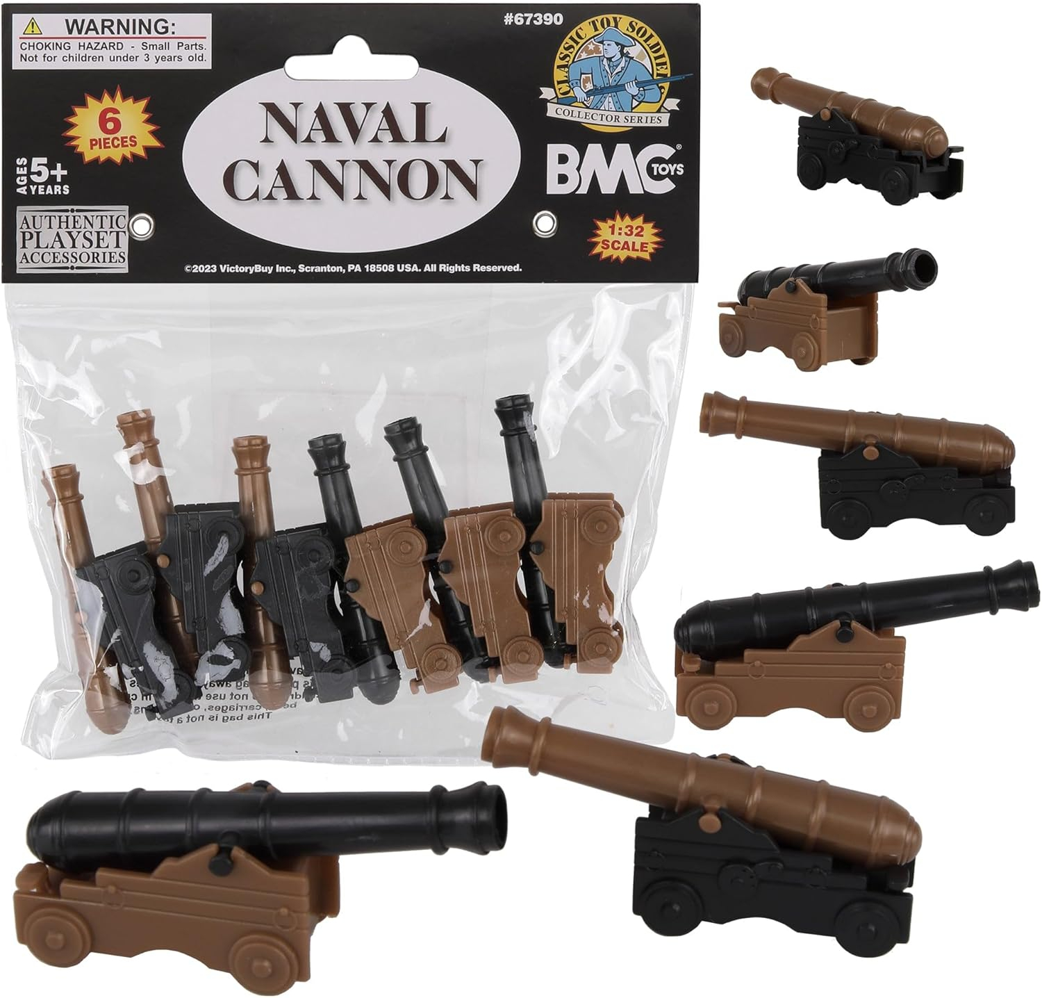BMC CTS Naval Cannon Artillery - 6pc Black & Bronze Plastic Army Men Accessories