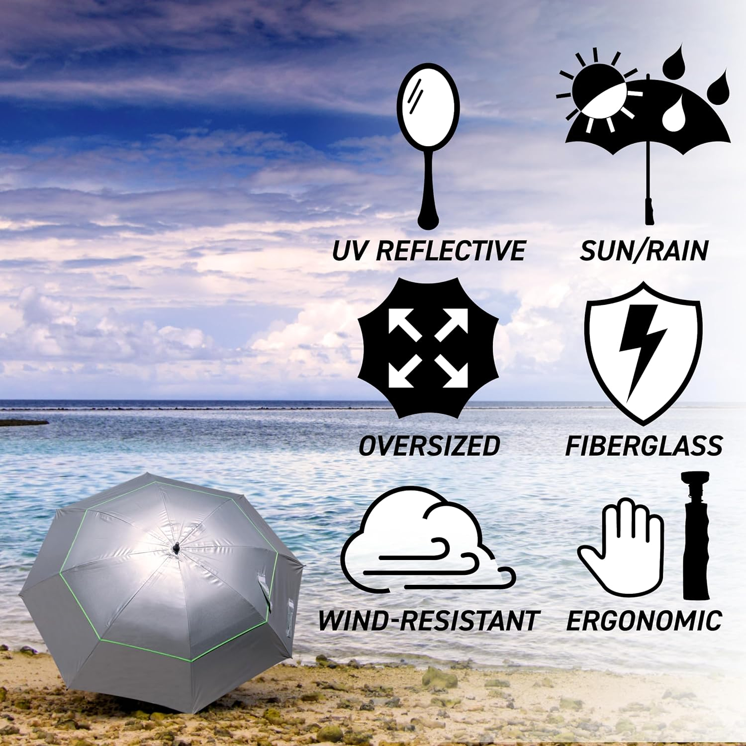 Sun Tek 68" UV Protection Wind Cheater Vented Canopy Umbrella (Silver/Black)