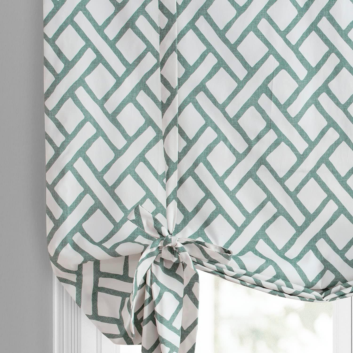HPD Half Price Drapes Printed Cotton Room Darkening Tie Up Curtains for Windows - 46 x 63 Roll Up Balloon Curtain for Living Room, Kitchen (1 Panel), PRCT-TUD215A-63, Garden Path Slate Blue