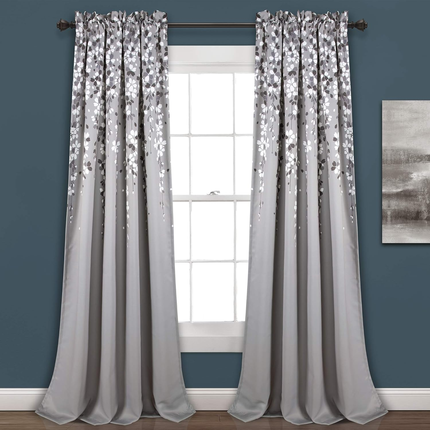 Lush Decor Weeping Flower Room Darkening Window Curtain Panels Gray 52X108+2 Set