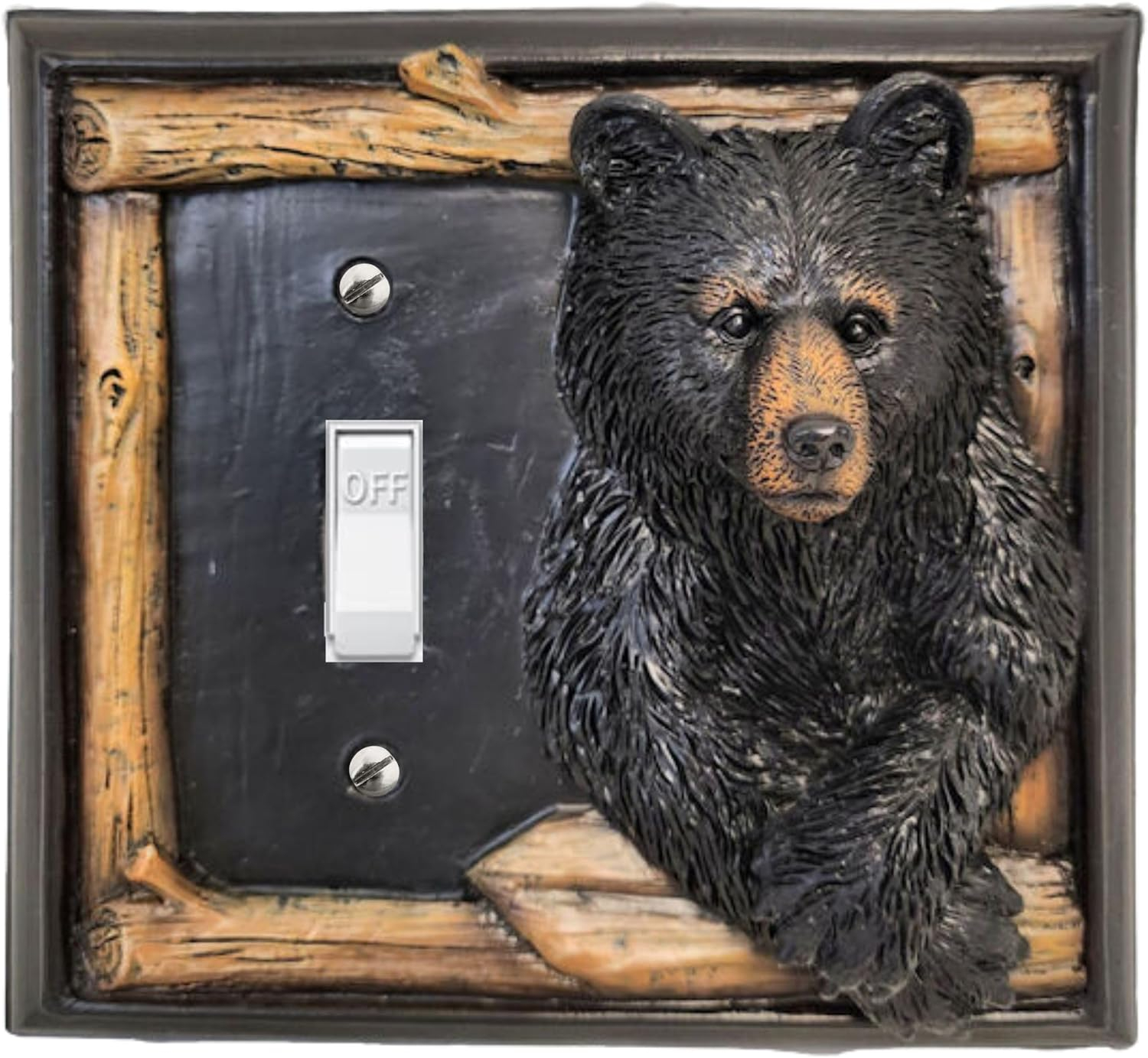 De Leon Collections Decorative Single Light Switch Cover Plate, Standard Size Polyresin, Bear in Window