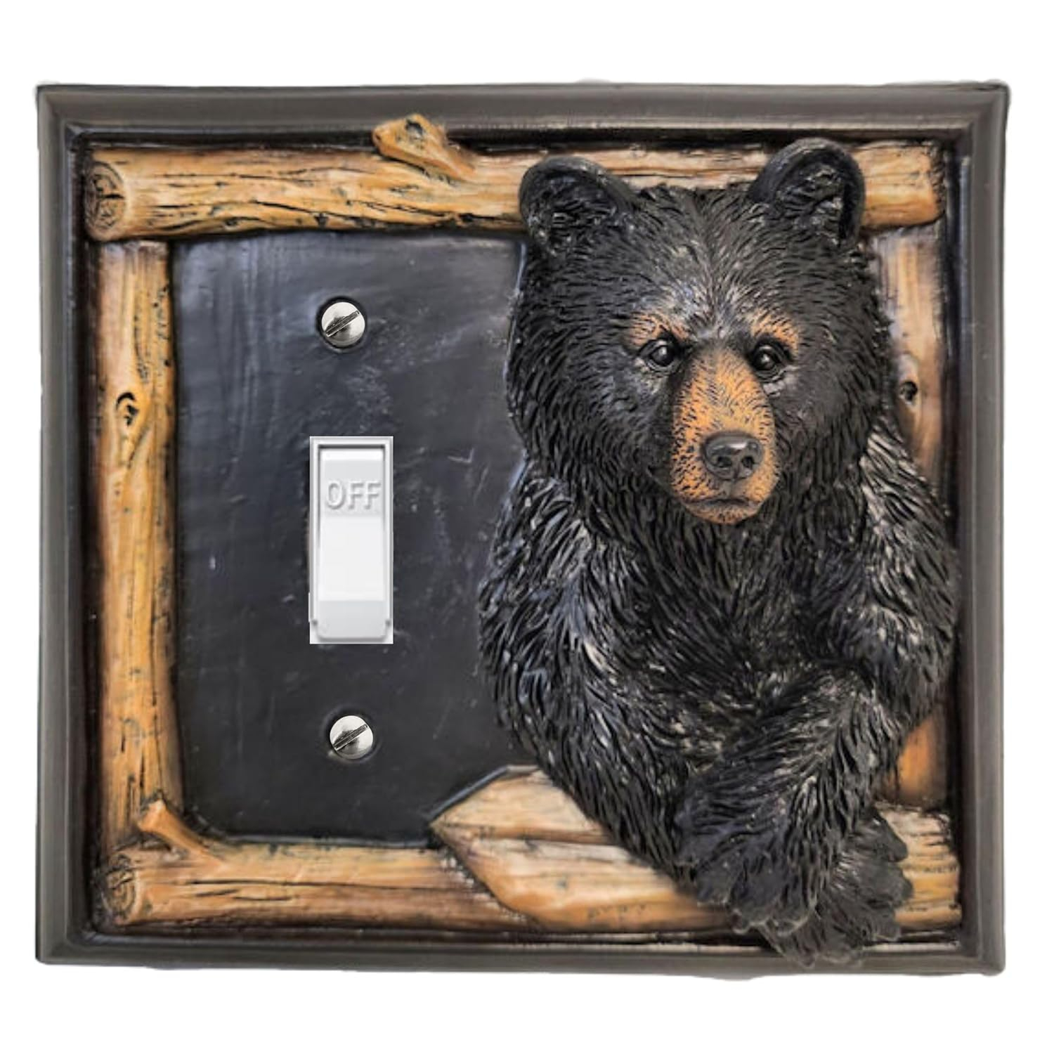 De Leon Collections Decorative Single Light Switch Cover Plate, Standard Size Polyresin, Bear in Window