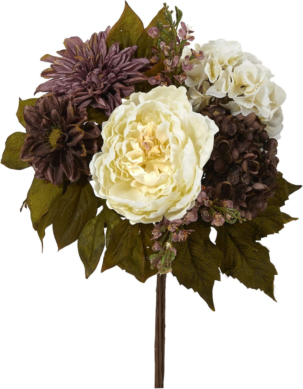 Nearly Natural Peony, Hydrangea and Dahlia Artificial Flower Bouquet (Set of 2)-Size:9 inch