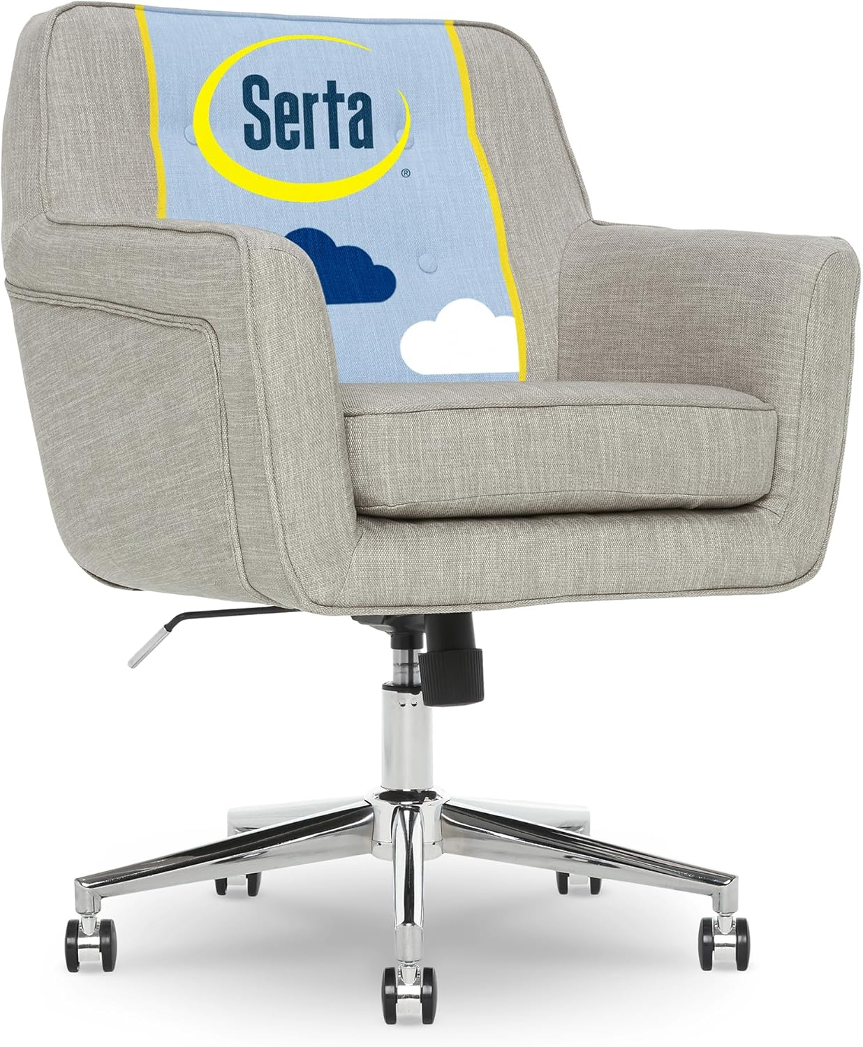 Serta Ashland Office Desk Chair, Button Tufted Mid-Back, Memory Foam Cushion, Chrome Swivel Base, Light Gray