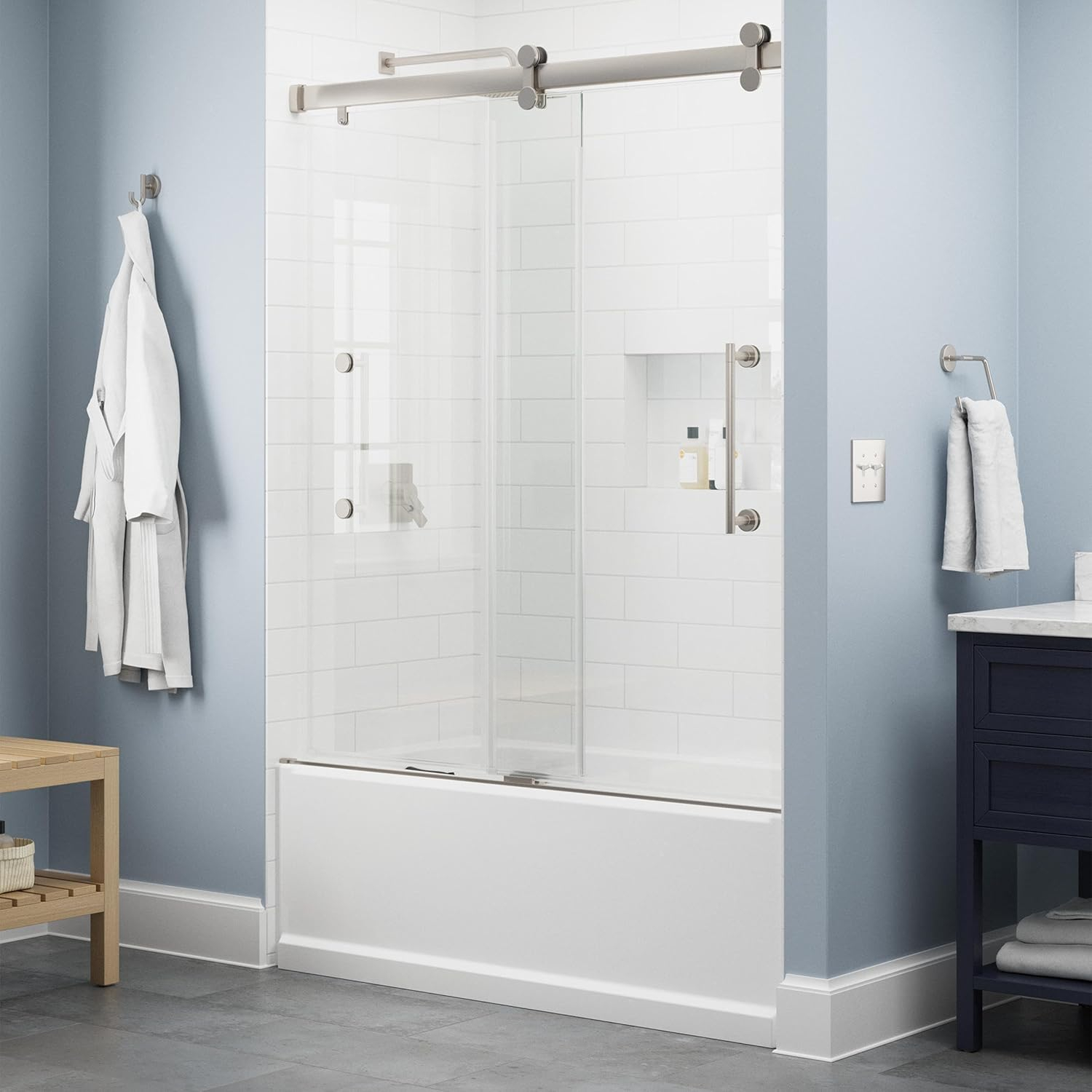 Delta Paxos 60 in. x 62-1/4 in. Frameless Sliding Bathtub Door in Chrome with 5/16 in. (8mm) Tempered Clear Glass, SD5758473