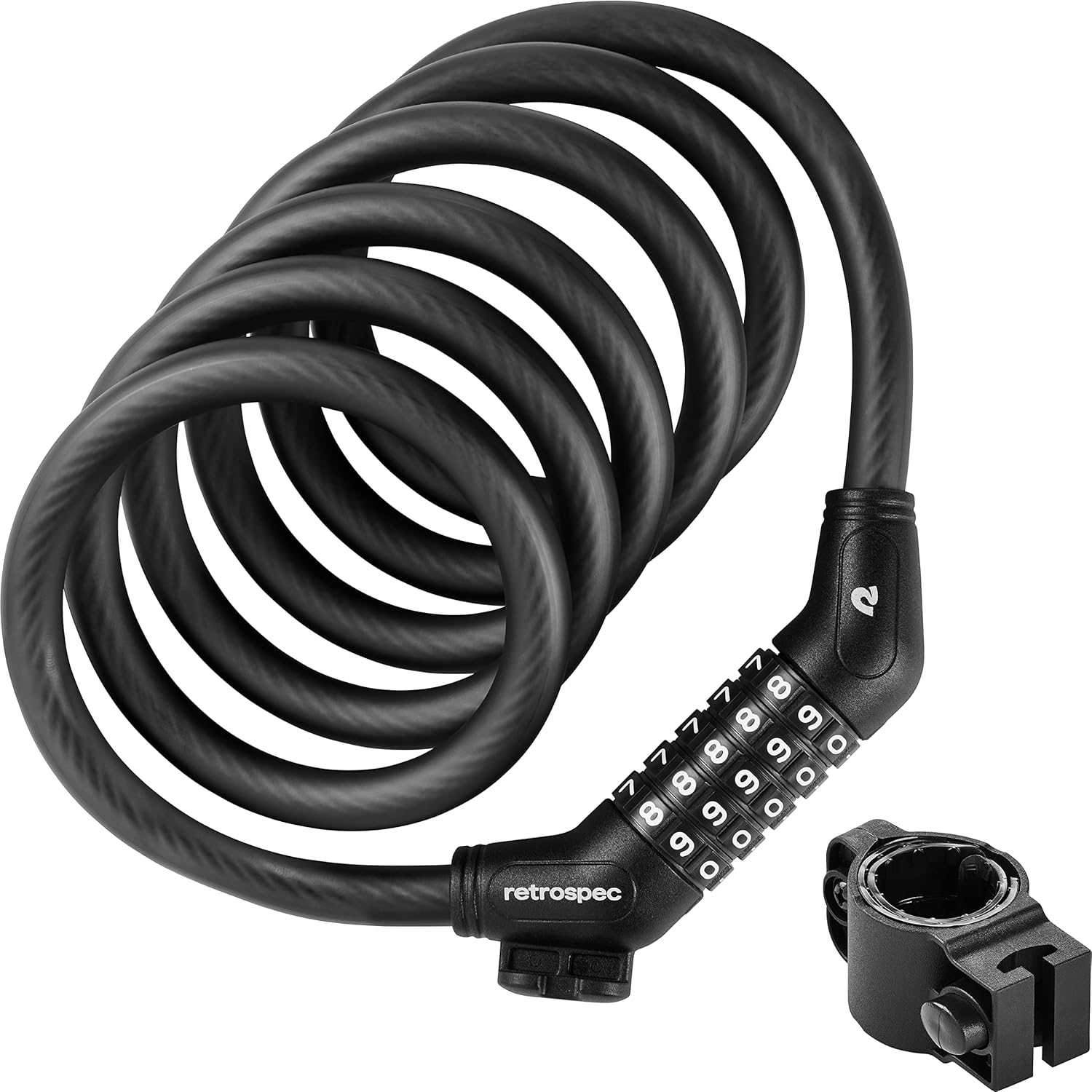 Retrospec Grizzly Plus Bike Combination Lock - Heavy Duty Anti-Theft Cable Lock With 5-Digit Custom Combo - 6 Foot Coiled Cut Resistant Cable and Mounting Bracket