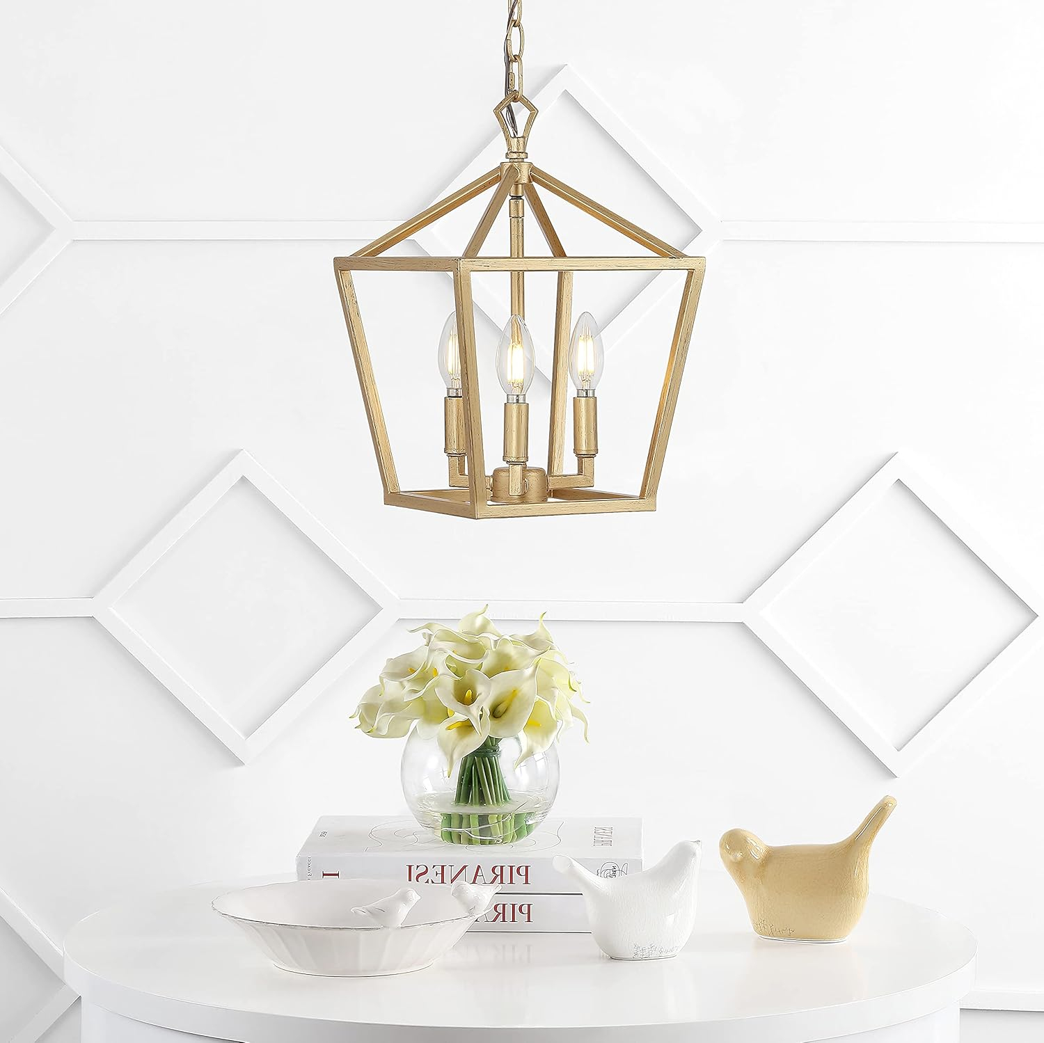 Ojai 10" 3-Light Iron Classic Modern Lantern LED Pendant, Brass Gold
