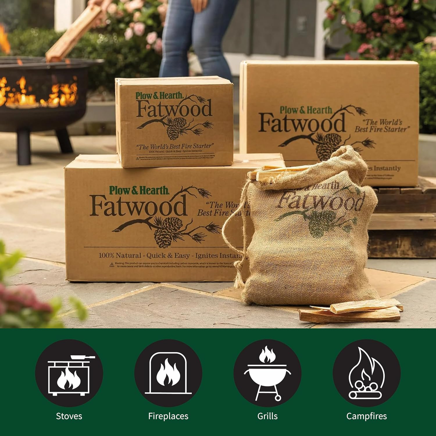 Plow & Hearth 2LBS Fatwood Fire Starter Sticks, Organic Kindling Sticks for Wood Stoves Fireplaces Campfires Fire Pits, Non Toxic