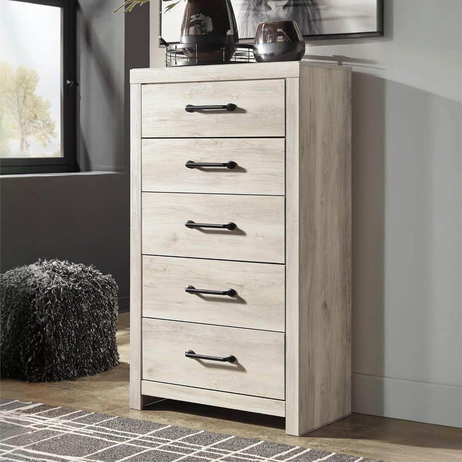 White and Light Brown 5-Drawer Transitional Chest